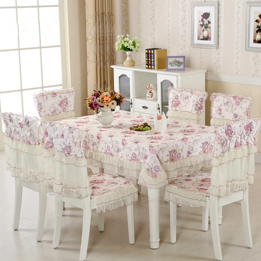 

150*150cm New Flowers Lace Tablecloth Set,13 Pcs/Set Chair Mats Chair Covers and Tablecloths,Tablecloths for weddings Dining