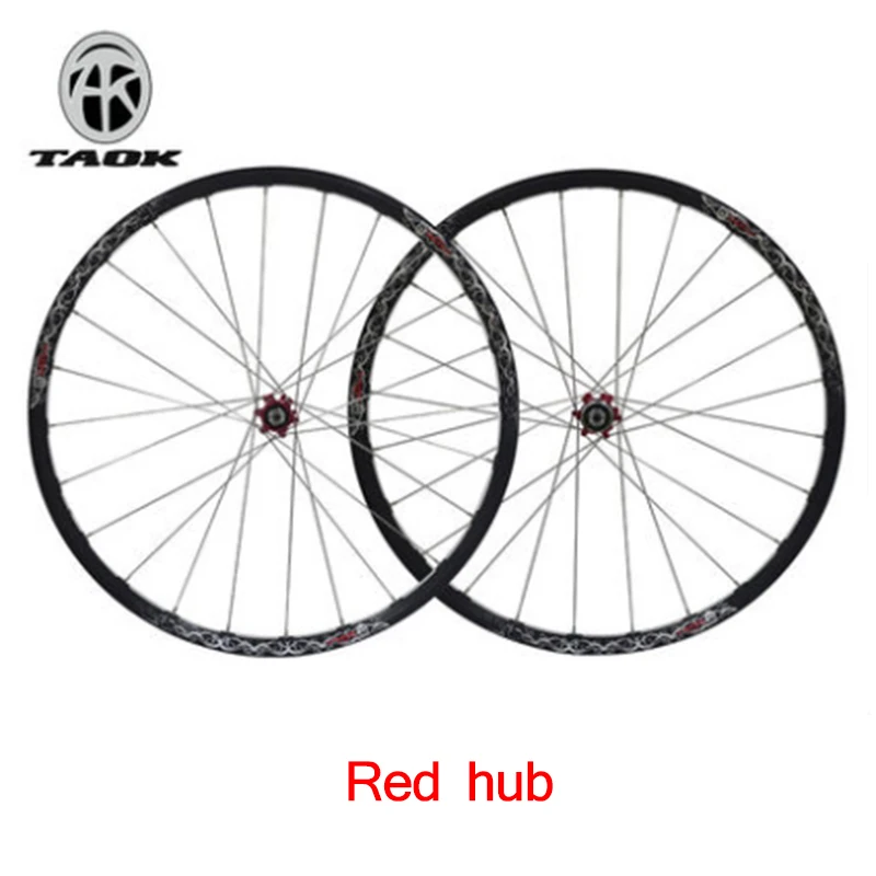 TAOK горное колесо Набор велосипед MTB прямой тяга палин барабан 26 дюймов 24 Отверстия алюминиевый двойной дисковый тормоз кольцо - Цвет: Red drum
