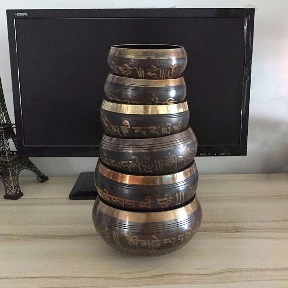 

Copper Yoga Tibetan Singing Bowl Set Hand Hammered For Meditation Prayer Chakra Himalayan Crystal Home Decoration Decorative