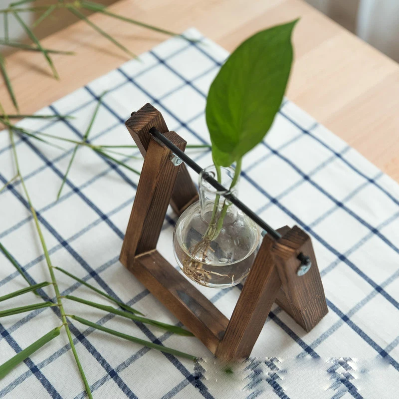 Стеклянная и деревянная ваза Висячие цветочные горшки для выращивания