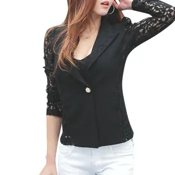 

MISSKY Women Elegant Slim Coat Sexy Lace Stitching Suit Jacket