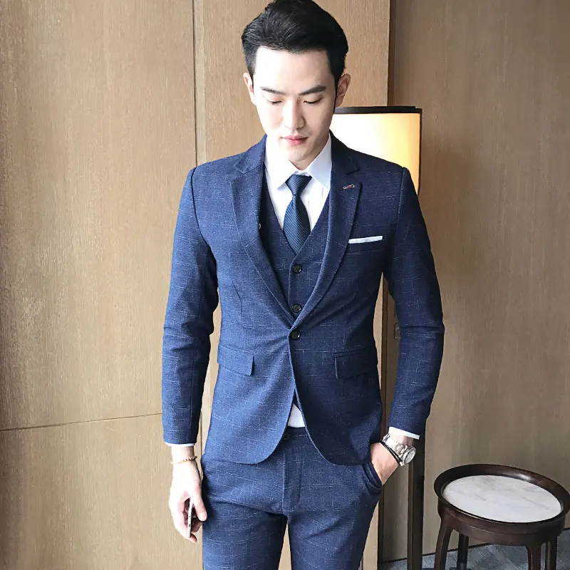 Мужской костюм из трех предметов: пиджак жилет и брюки|formal dress suits|suit 3 piecessuit blue |