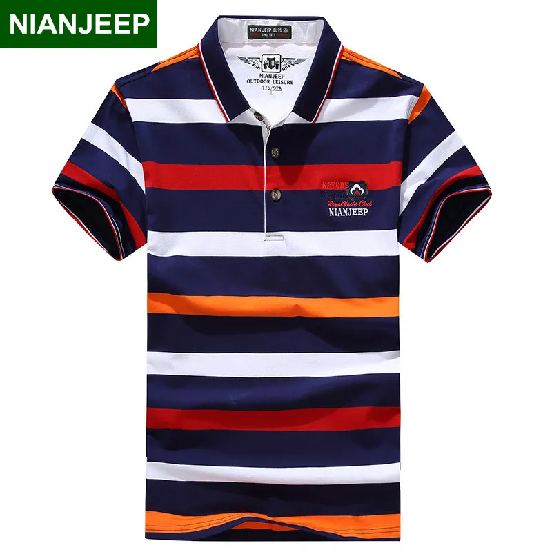

NIANJEEP Brand Men Fashion Striped POLO Shirts Breathable Summer High Quality Male Cotton Casual Short Sleeve Polo Shirt