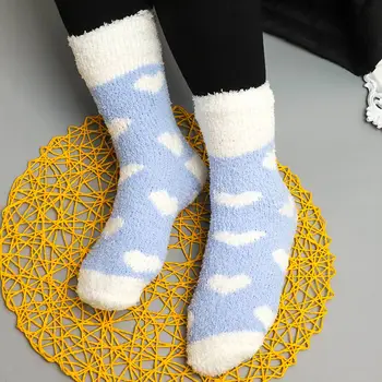 

Girls Cozy Lovely Socks Long Winter Keep Warm Coral Fleece Bed Sleep Coral Velvet Socks Non Slip Casual Home Floor Sock