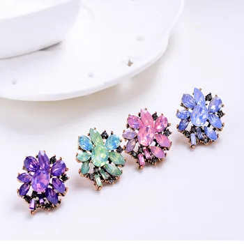 

LUBOV Opal Stone Stud Earrings Romantic Elegant Crystal Earrings Trendy Statement Christmas Party Earrings Gift for Women New