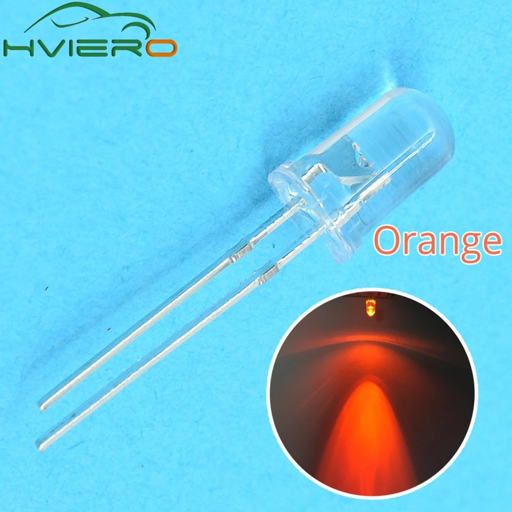 100Pcs 5mm Round Orange Amber LED 1.8 2.2V 20MA 50006000mcd 20,000