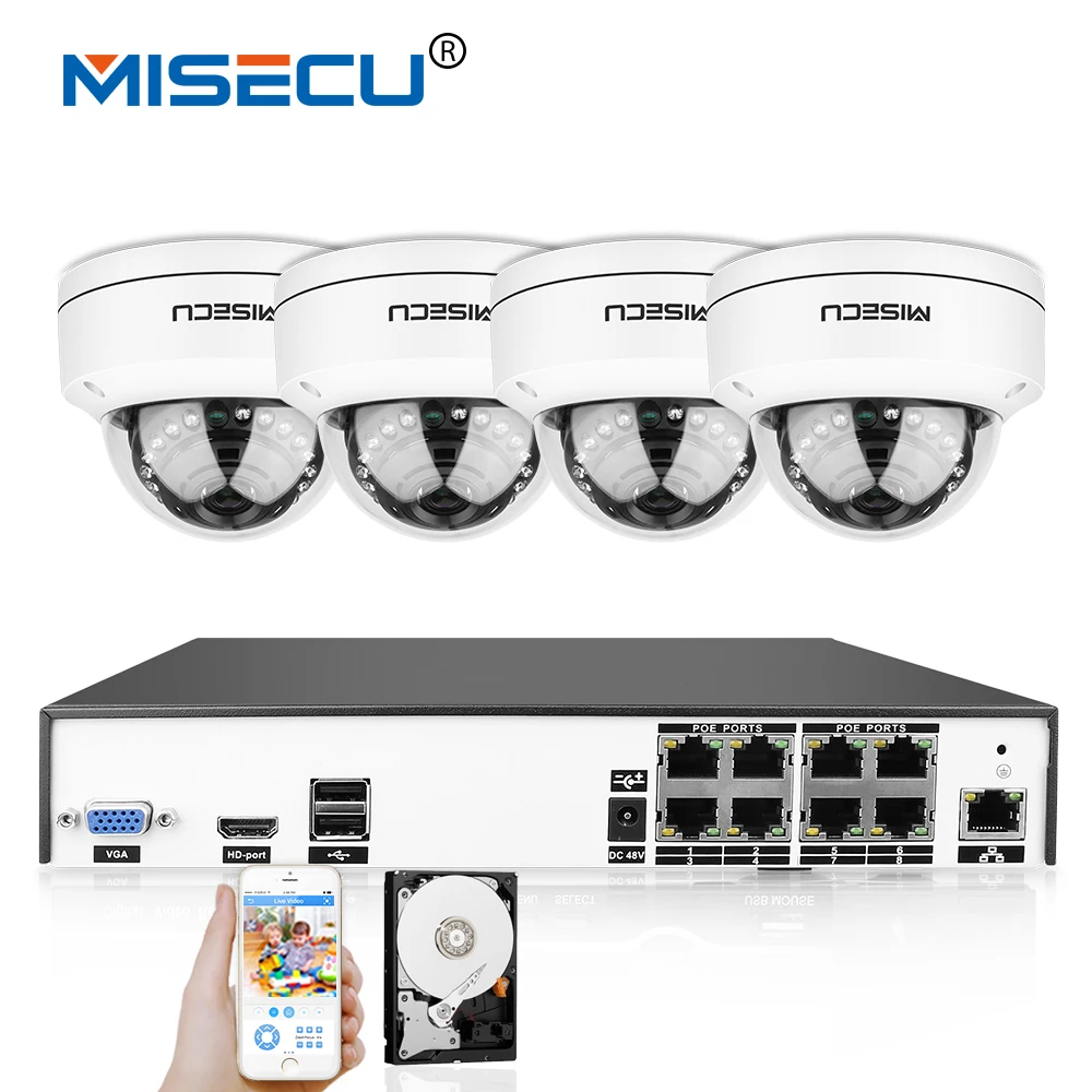 Goede MISECU 4 k H.265 H.264 IEE802.3af 48 v PoE Cctv systeem 8CH HDMI IR Vandaalbestendige 4.0MP Metalen Camera Plug Play Motion Night Security