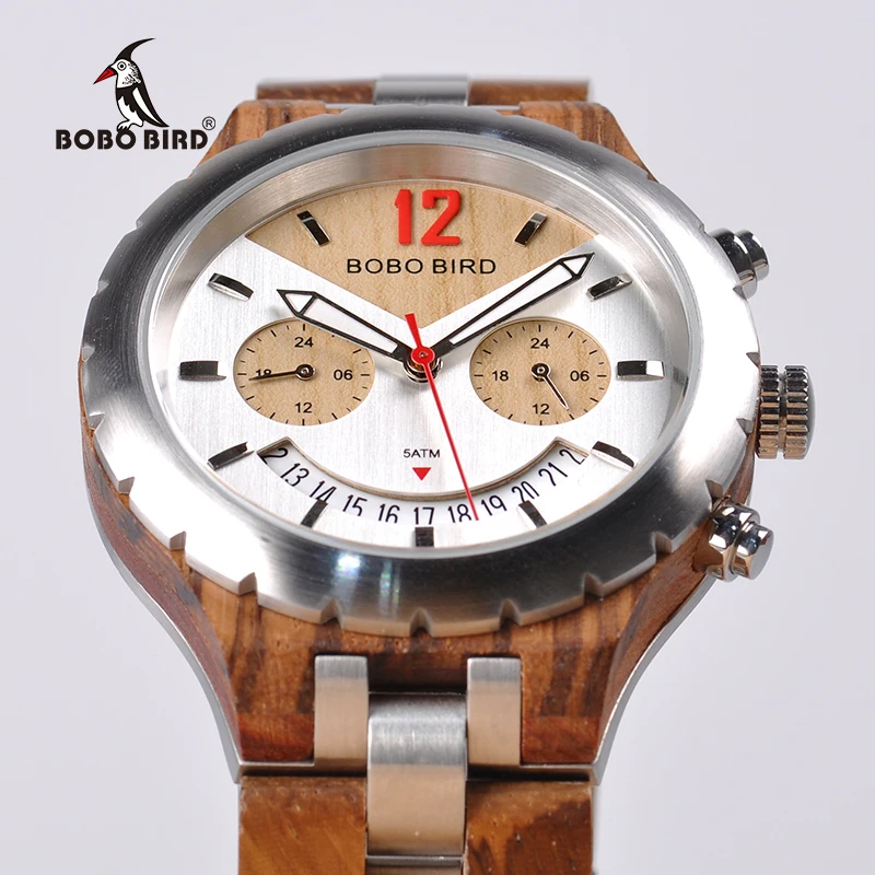 BOBO BIRD Wood Watches Men Wooden Quartz Saat erkek Wristwatches Male Japanese movement Show Date Gift Cuostom logo