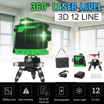 

12 Lines 3D Laser Level Self-Leveling 360 Horizontal And Vertical Cross Super Powerful Green Laser Beam Line+5800mAh battery