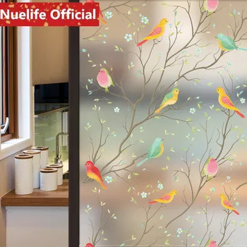 

60x90cm Bird language floral pattern frosted glass film bathroom kitchen kids room shop living room bedroom balcony window film