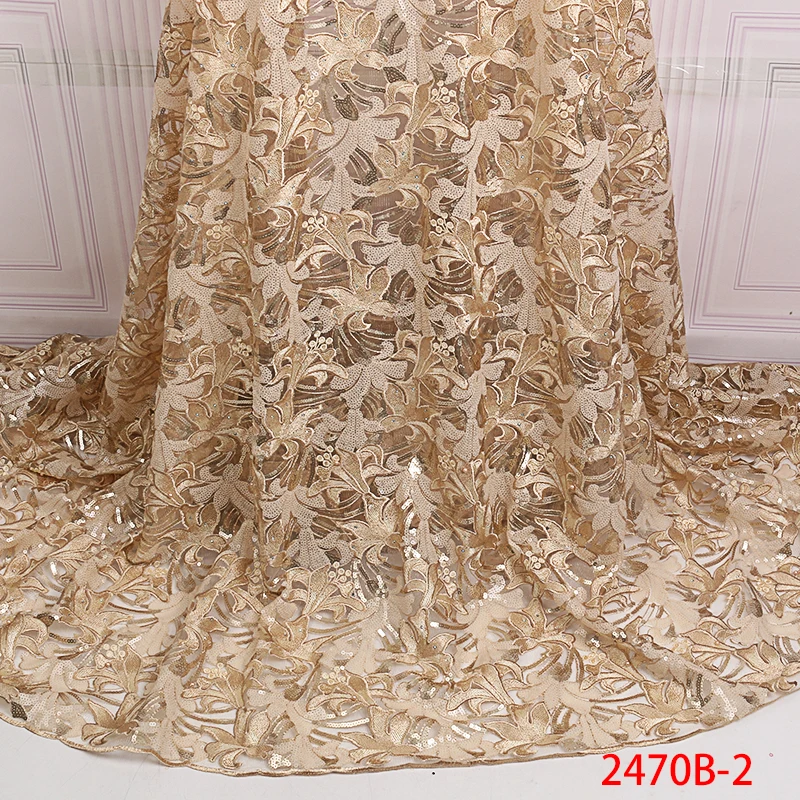 

Latest African Tull Lace Fabrics High Quality 2019 Nigerian Net Lace Fabric with Sequins Sequence Lace for Women Dress APW2470B