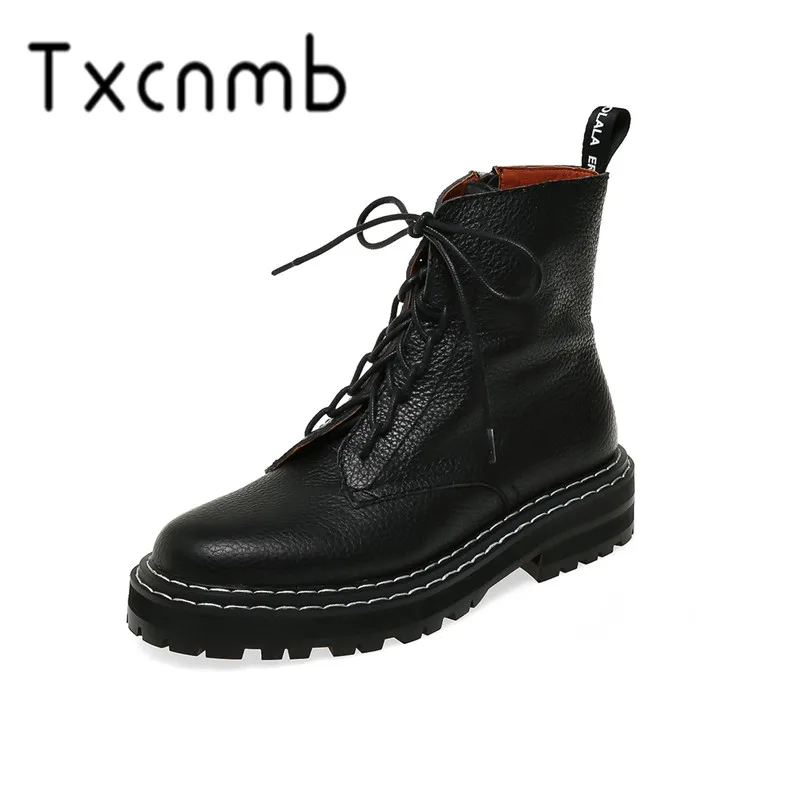 

TXCNMB 2019 Brand Boots Women Ankle Boots Autumn Winter Genuine Leather Ladies Shoes Woman Thick Heels Club Shoes Basic Boots