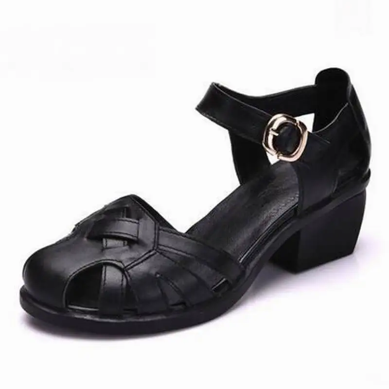 Женская обувь летние босоножки женские повседневные удобные женские туфли ручной работы из натуральной кожи женские летние туфли T6034 - Цвет: Черный