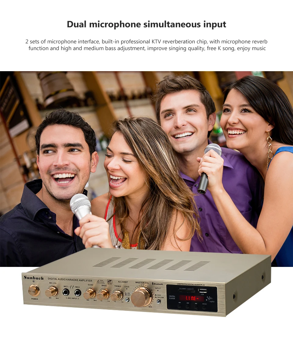 5 каналов Amplificador Bluetooth AV усилитель стерео караоке сцены Hifi мощность домашний кинотеатр аудио усилители двойной микрофон FM SD USB