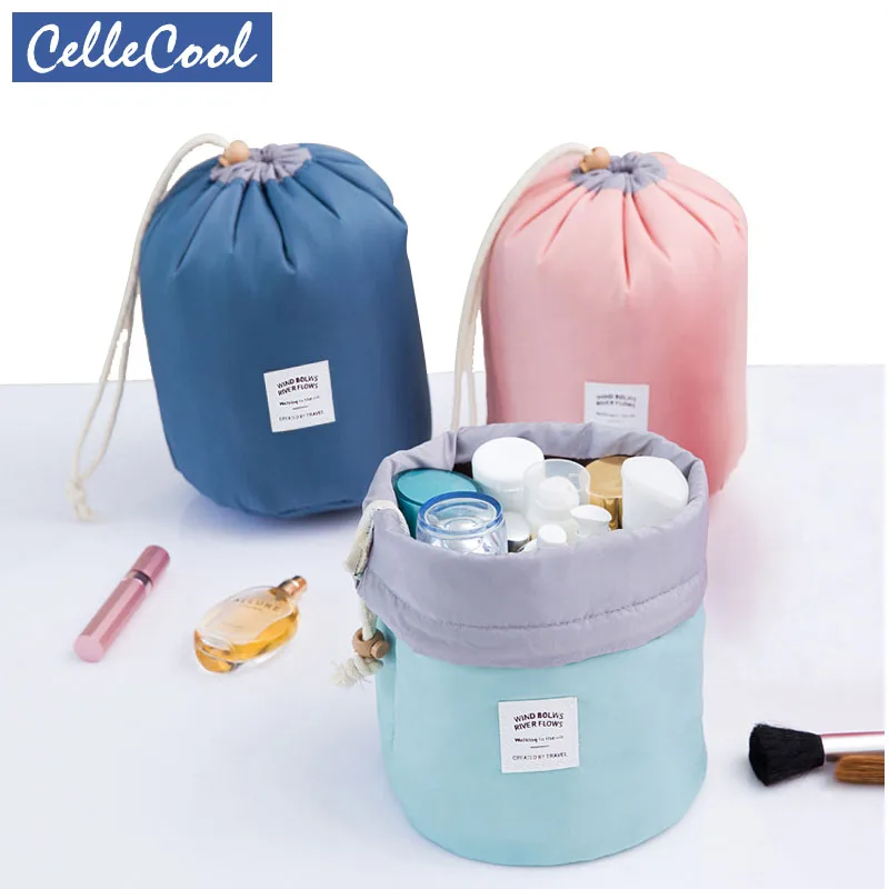 

Brand Cosmetic Bags High Capacity Barrel Shaped Travel Women Nylon Organizer Toiletry Makeup Bags For Women Ladies Box Neceser