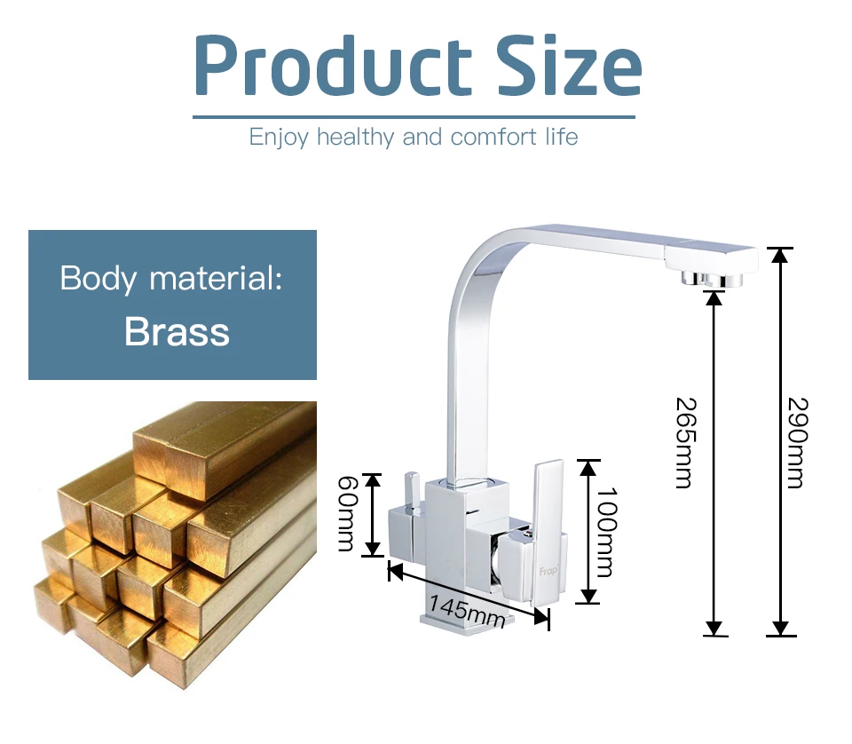 Frap Kitchen Faucets 360 Degree Rotation Black Square Water Filter Tap Water Faucet Solid Brass Kitchen Sink Water Mixer Y40102