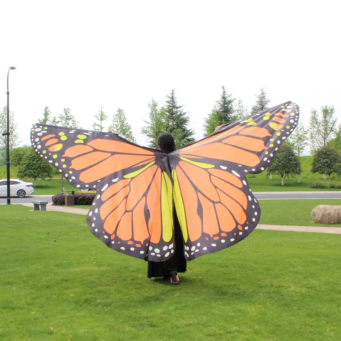 360 градусов вращающийся платок бабочка украшенный женский Принт бабочка шифоновый пляжный шарф для танца живота крылья бабочки без палочек