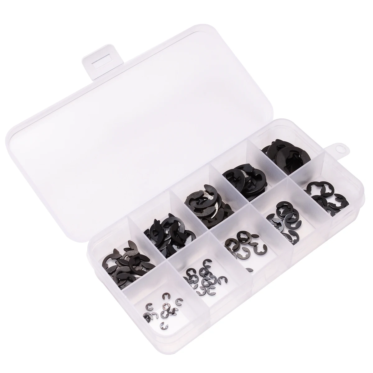 120pcs Black 1.5mm to 10mm Circlip Stainless Steel E-Clip & Retaining Ring Assortment Kit