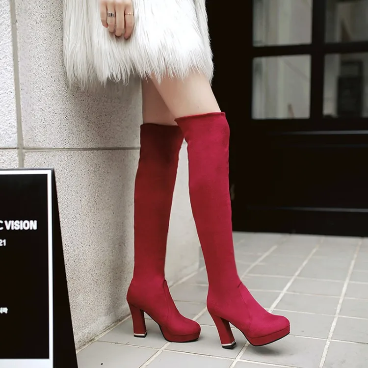 

Big Size11 12 13 14 15 16 17Waterproof platform with round head, thick heel and square heel sleeve and knee-length fashion boots