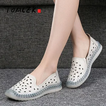 

Female summer flat soft bottom comfortable leather beef tendon bottom middle-aged foot fat feet large size shoes size35-42
