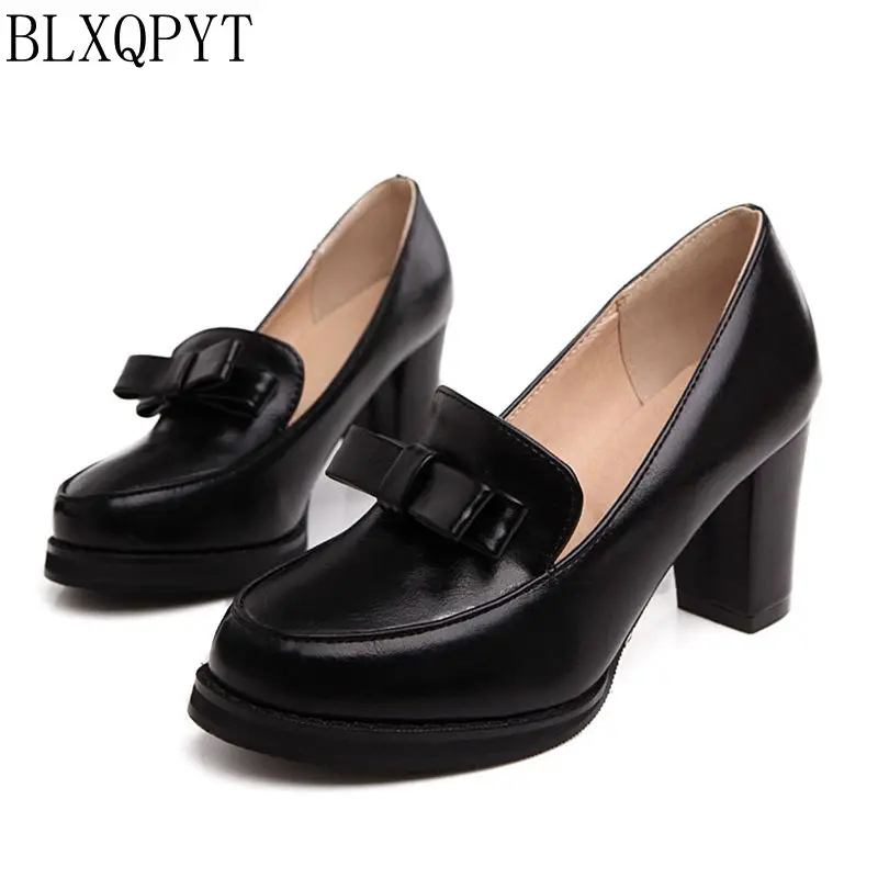 

Plus big size 34-47 Casual Thick High Heels Shoes Fashion Patent Leather Woman Pumps Spring Autumn women shoes pumps 6-9