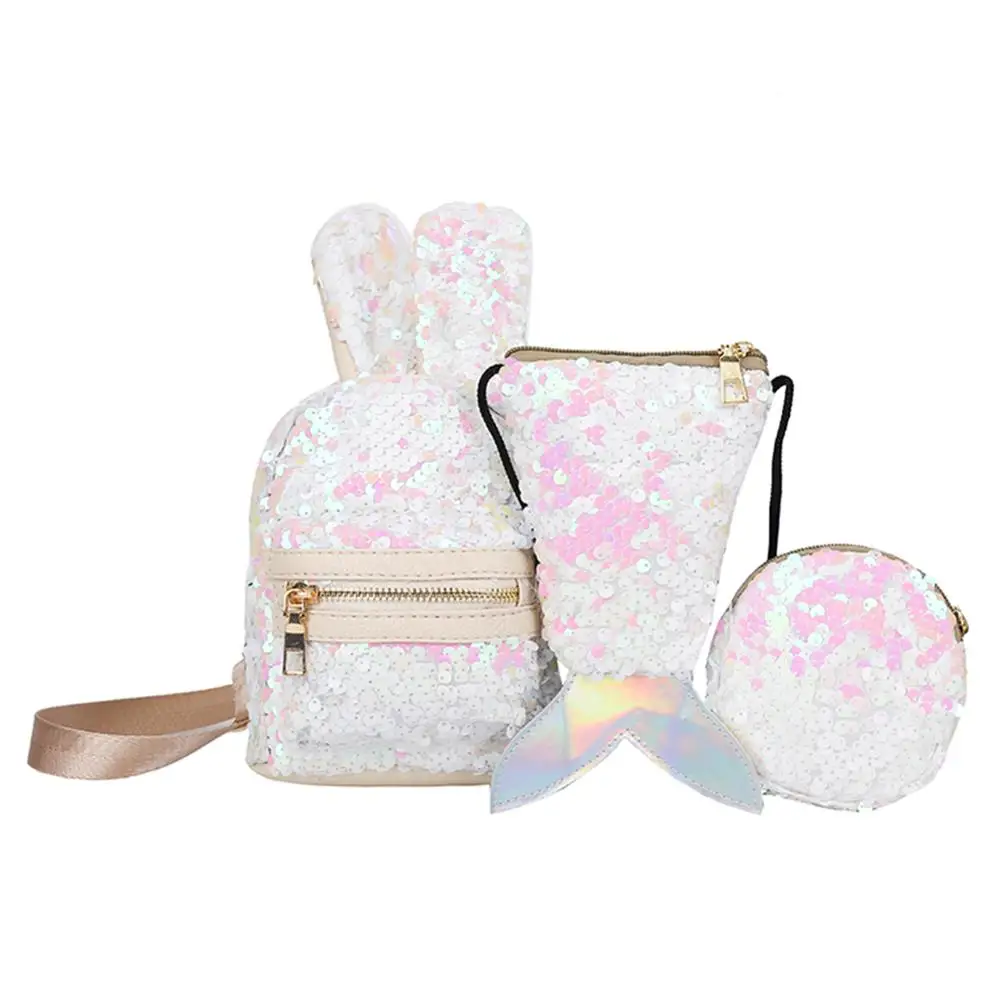 

3pcs/set Shining Sequins School Backpack Women Rabbit Ears Rucksack Mermaid Tail Clutch Purse Shoulder Crossbody Bags Mochila