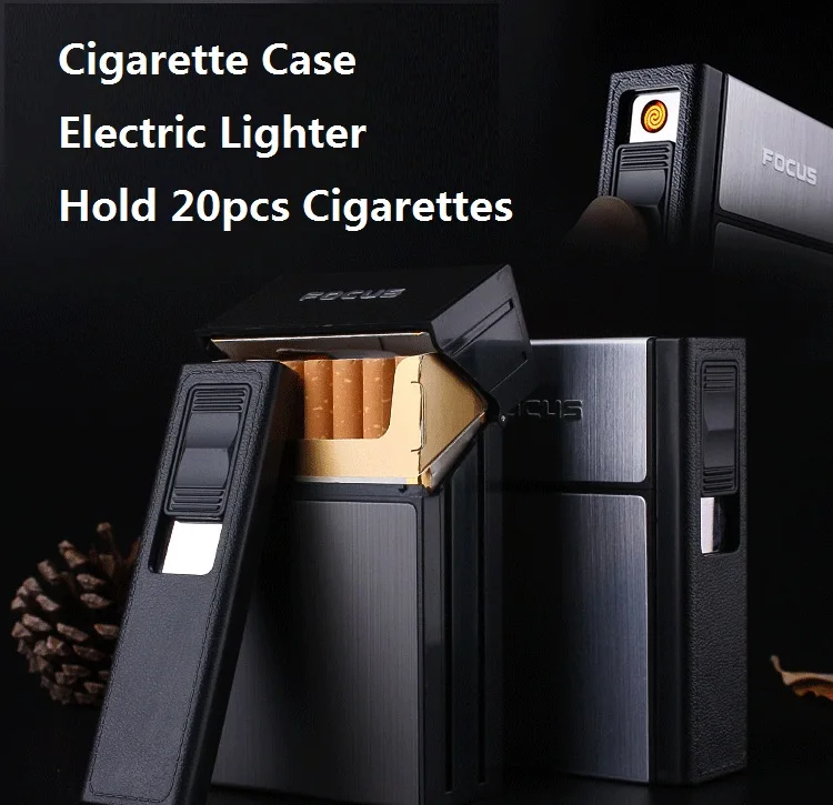 Фокус металлический чехол для сигарет коробка со съемной электронная USB Зажигалка Ветрозащитная плазменная дуговая Зажигалка 20 шт. держатель для сигарет крышка