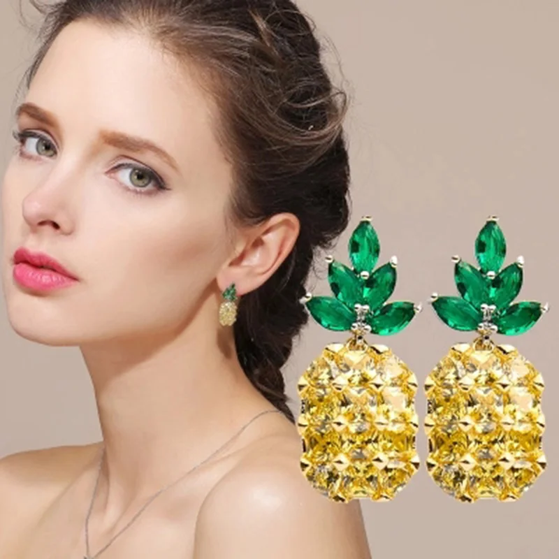 

TOGORY 2018 Newest Style Fashion Silver Plated Crystal Stud Earrings Pineapple Earrings Jewelry Pendiente Brincos
