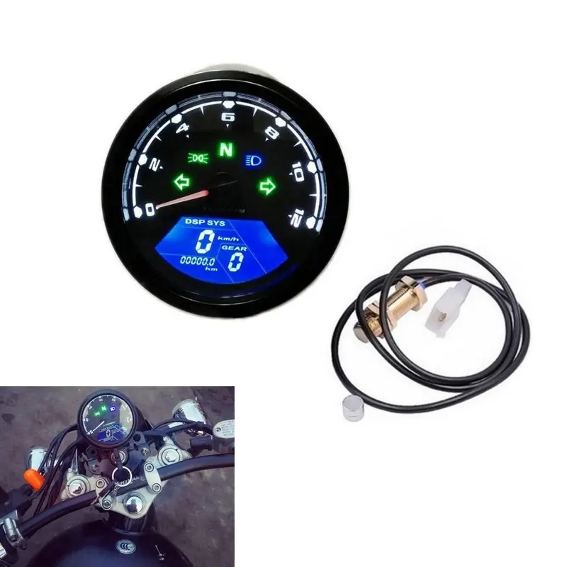 12V LED Motorcycle Odometer Bike Speedometer Digital Backlight Night Tachometer Gauge Panel Motorcycle Odometer 12000RPM universal readable speedometer gauge panel motorcycle odometer instrument led km h racer atv