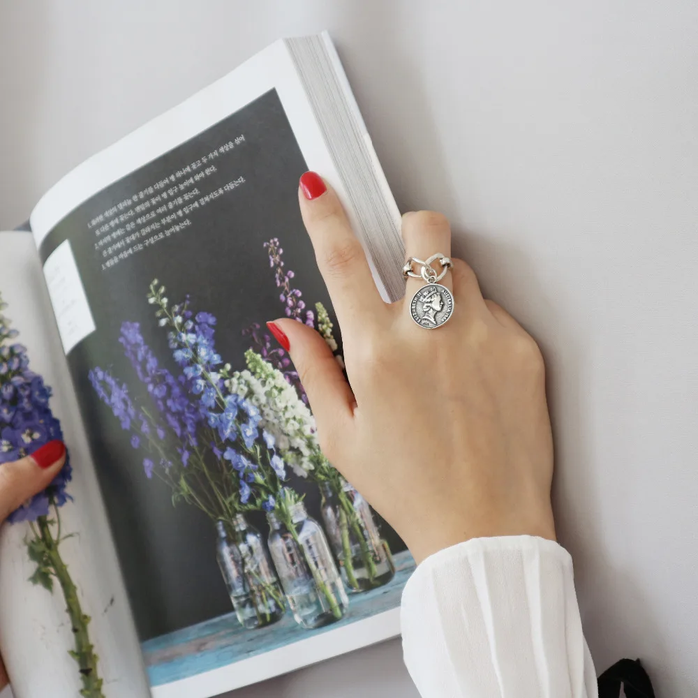 New 925 Sterling Silver Vintage Queen Portrait Coin Rings For Women Knuckle Rings Fashion Silver 925 Jewelry Bijoux Femme 2019 (4)