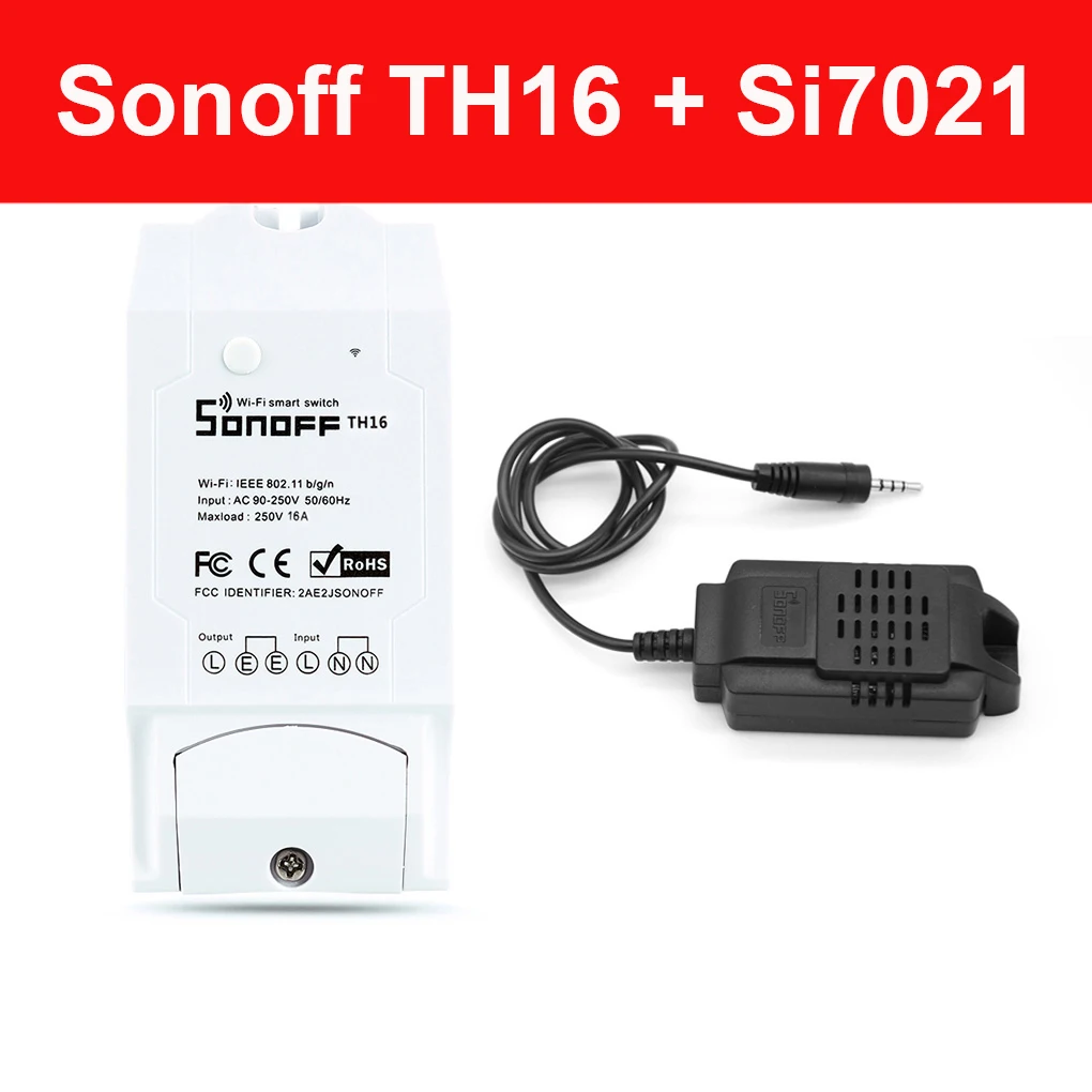 Sonoff TH10/16 умный переключатель Wi-Fi комплект домашней автоматизации+ Si7021/AM2301 датчик температуры и влажности работает с Alexa Google Home - Цвет: Si7021 TH16A