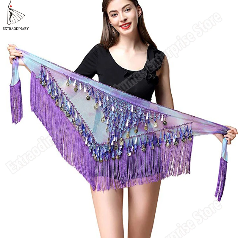 6 color tassel with sequins belly dance hip scarf for women