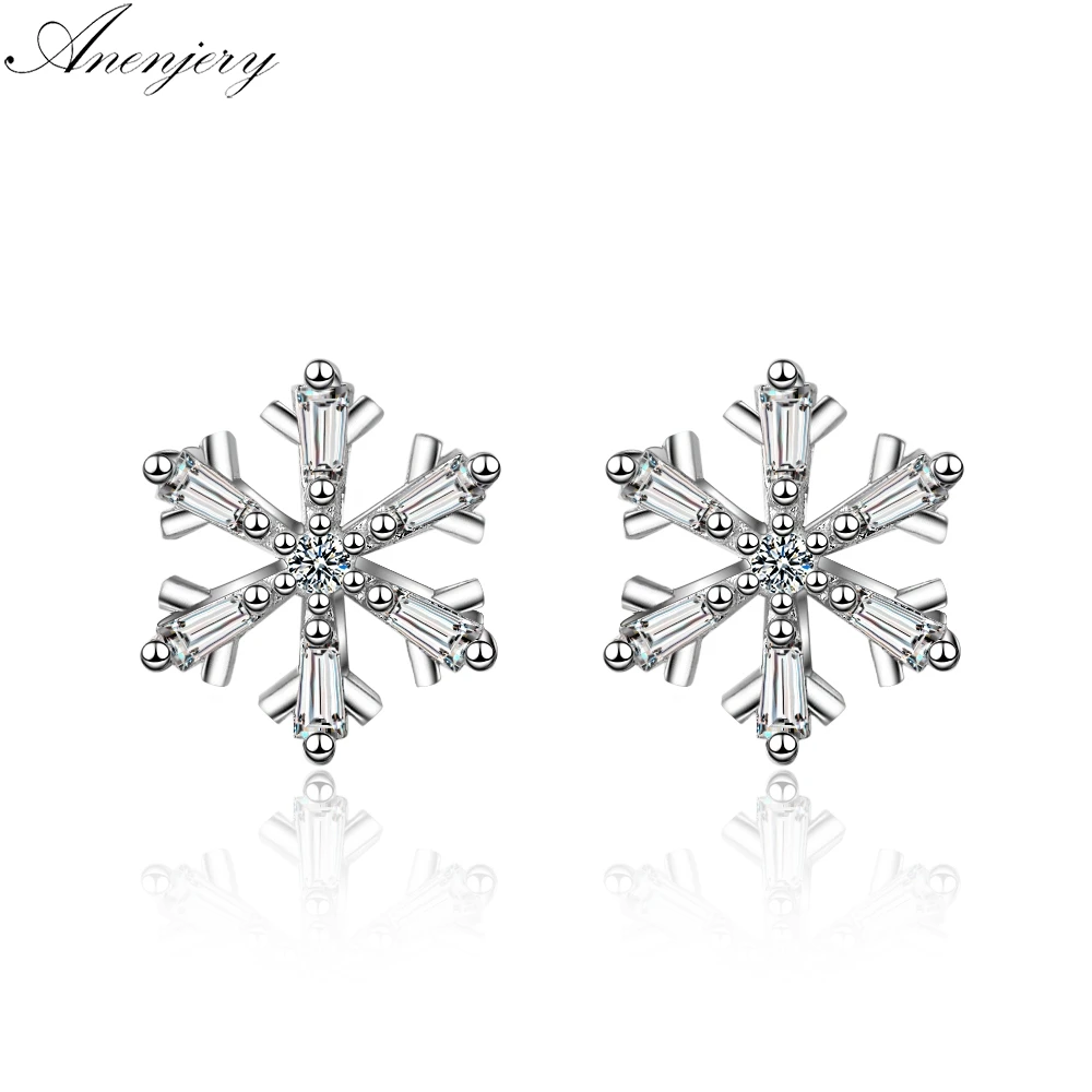 

Anenjery New Design Zircon Snowflake 925 Sterling Silver Earrings oorbellen S-E784