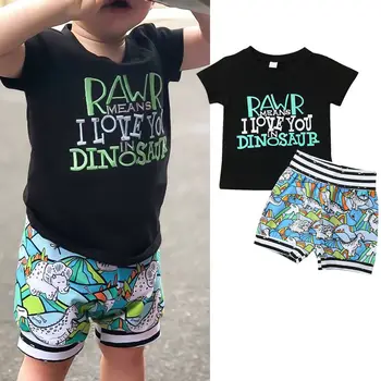 

Toddler Baby Boy Clothes Letter T-Shirt+Dionsaur Print Short Pants 2pcs Outfits Summer Clothes