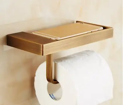 Creative antique bathroom paper roll holder brass toilet paper holder with shelf, WC/kitchen tissue rack vintage