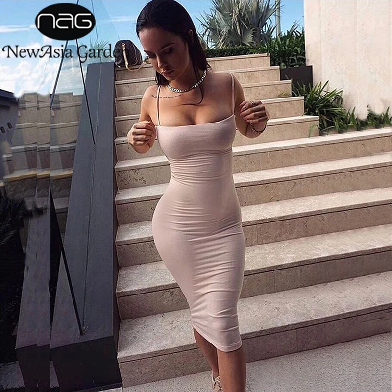 Beste Newasia Tuin Dubbele Lagen Katoen Bodycon Jurk Vrouwen Zomer Jurk Midi Strakke Party Lange Jurk Sexy Club Slip Jurken Vestido