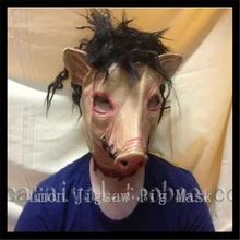 2016 New Saw 3 Pig Scary Mask Adults Full Face Animal Latex Pig Masks Halloween Horror Masquerade Mask With Hair in stock