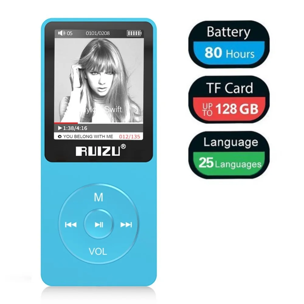Оригинальный MP3 плеер RUIZU X02 Ультратонкий музыкальный с FM радио диктофоном