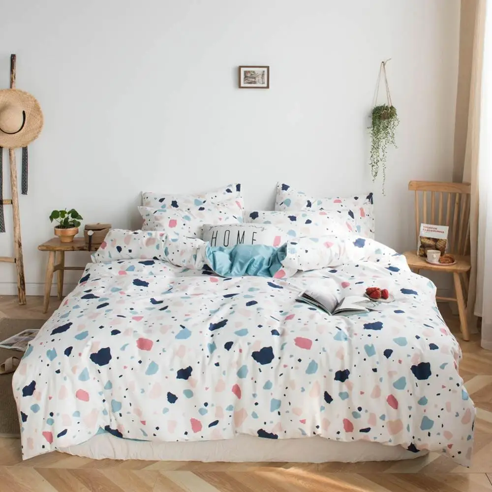 

2019 Colorful Geometric Print Bed Cover Duvet Cover Set Cotton Bedding Set Bedlinens Twin Queen King Flat Sheet Fitted Sheet