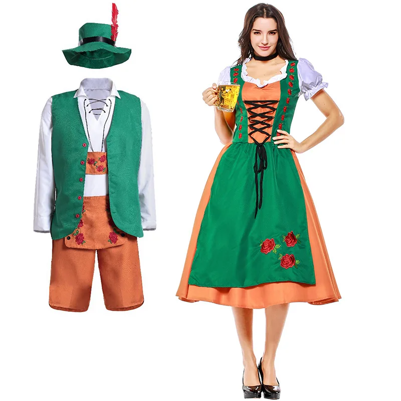 Mens Ladies Oktoberfest Costume Bavarian Beer Wench Lederhosen Couples Outfit