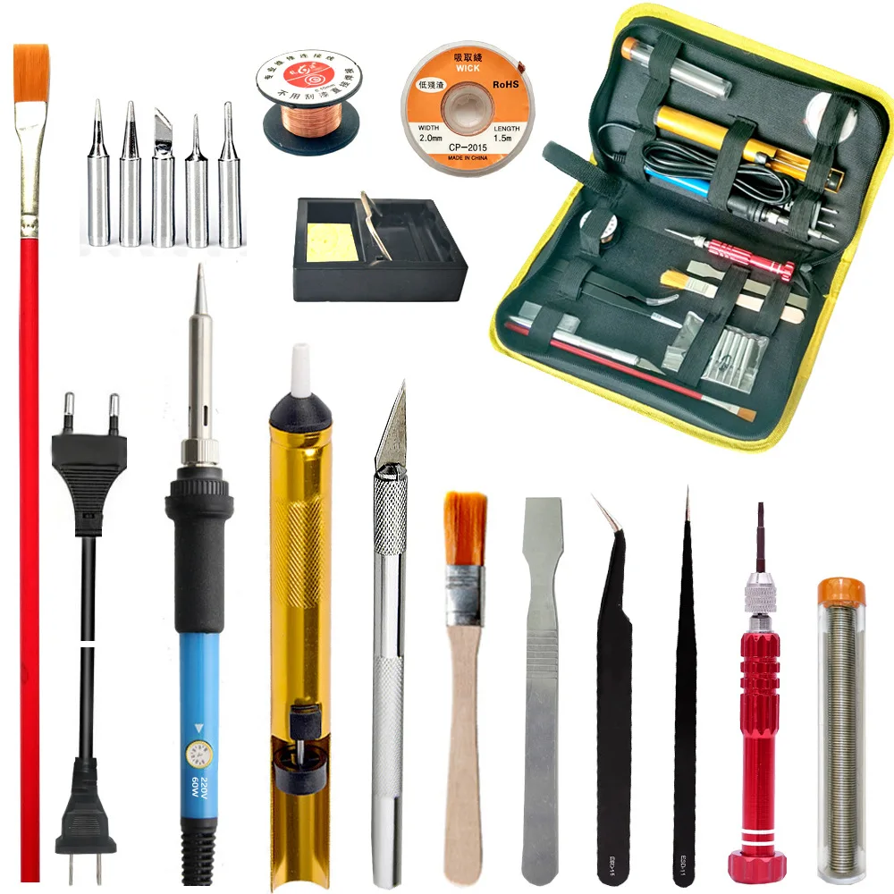 

New 60W Electric Iron Suit Hand Tool Set Adjustable Temperature Soldering Iron 5 In 1 Screwdriver Suction Tin Utility Knife Tool