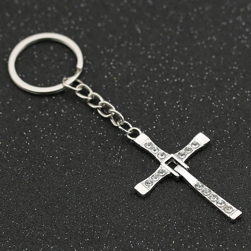 Брелок для ключей с фианитом серебристого цвета|crystal keyring|keychain crosskey holder |