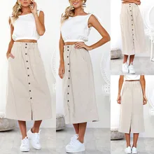 Новая женская Повседневная летняя юбка богемная Высокая талия линия кнопка парео для пляжа макси длинная юбка мода