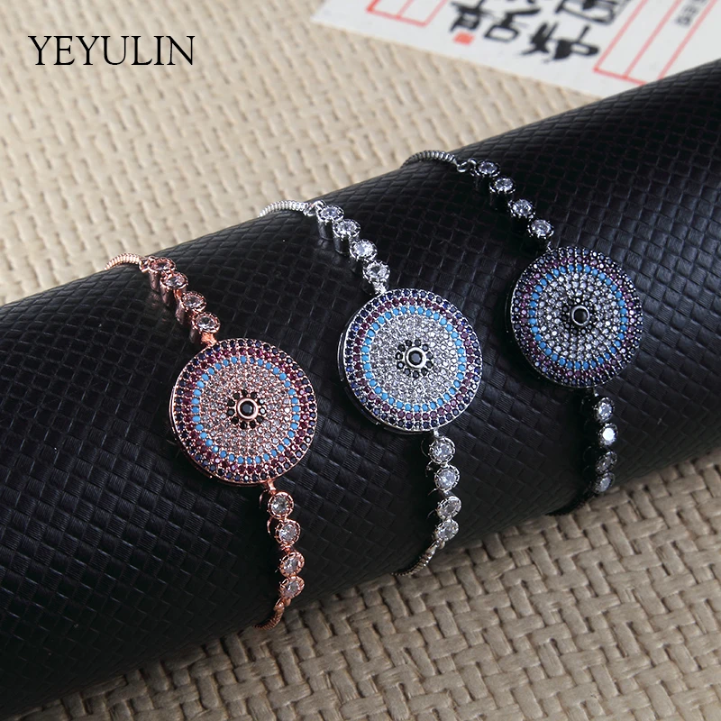 

New Adjustable Snake Chain Bracelet Rhinestone Round Target Charms Bracelet & Bangle Jewelry For Women Girls