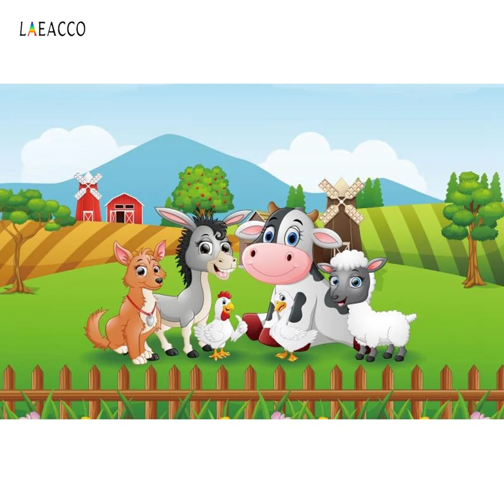 Laeacco сельская ферма день рождения животное Портрет ребенка мультфильм фото фон фотография задник фотосессия Фотостудия