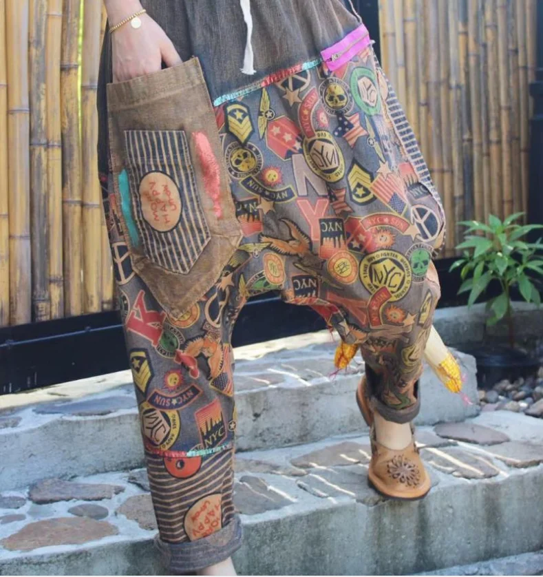 Autumn Jeans Women Retro Loose Denim Pants Elastic Waist