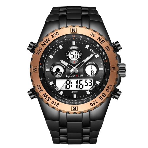 Reloj Hombre GOLDENHOUR мужские спортивные часы мужские erkek kol saati Цифровые мужские часы хронограф наручные часы Relogio Masculino - Цвет: RG B