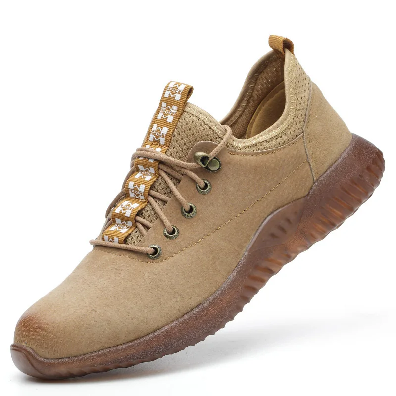 Модная мужская стальная безопасная обувь пуленепробиваемый материал подошвы легкая изоляция сайт сварщика рабочие ботинки защитные - Цвет: Beige-2
