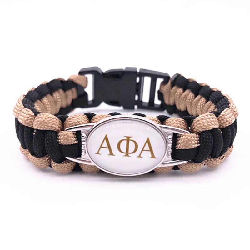 

Alpha phi Alpha Greek Letters Fraternity Charm Survival Paracord Bracelets & Bangles Friendship Outdoor Camping Bracelet Jewelry