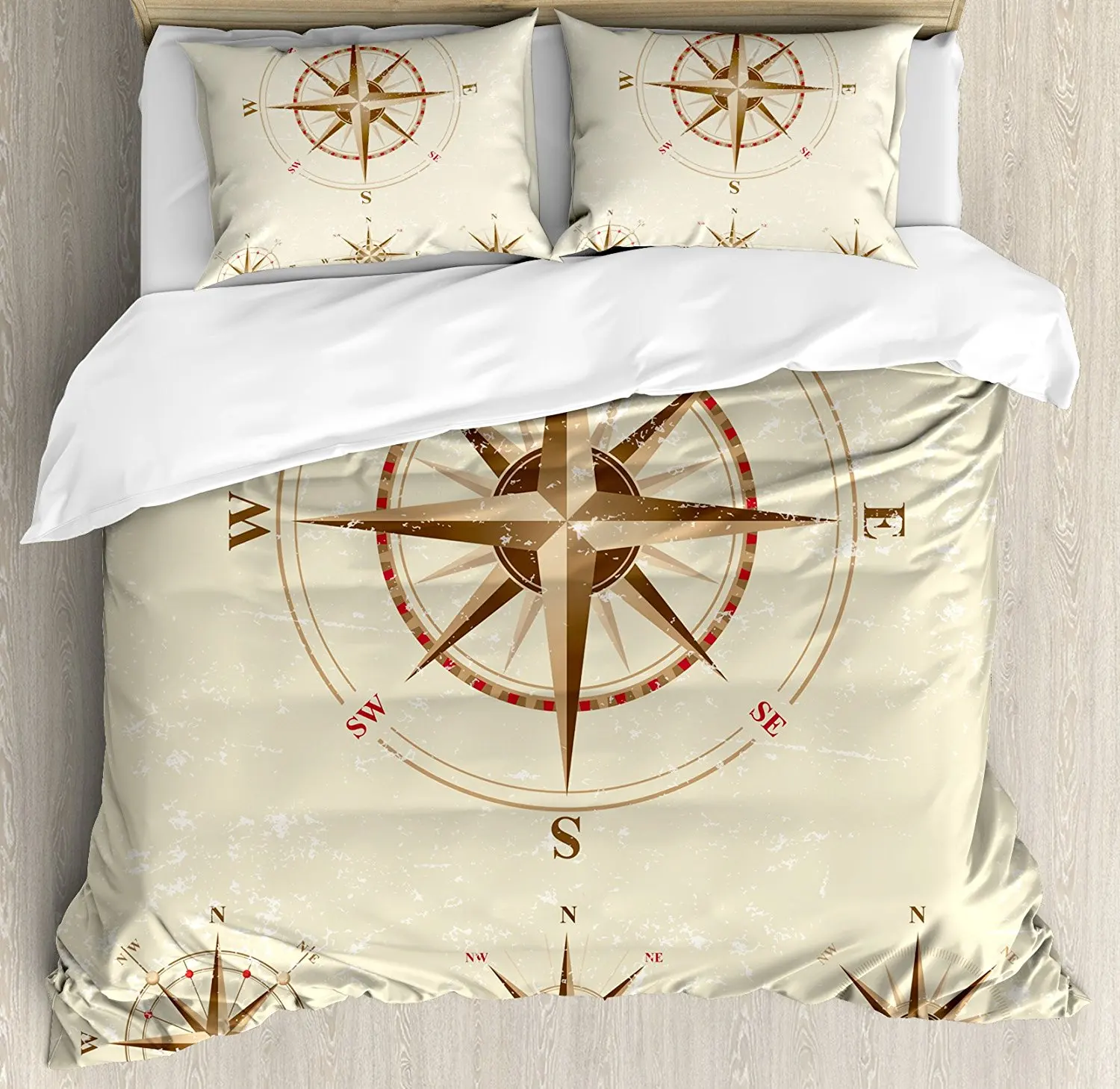 Compass Duvet Cover Set Four Different Compasses in Retro Colors